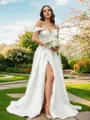 A-line Off-the-Shoulder Sleeveless Sweep Train Charming Satin Wedding Dresses
