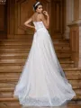 A-line Chic V-Neck Sleeveless Sweep Train Lace Wedding Dresses