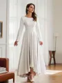 A-line Scoop Subtle Long Sleeves Asymmetrical Stretch Crepe Wedding Dresses