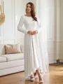 A-line Scoop Subtle Long Sleeves Asymmetrical Stretch Crepe Wedding Dresses