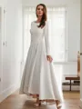 A-line Scoop Subtle Long Sleeves Asymmetrical Stretch Crepe Wedding Dresses