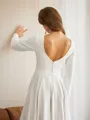A-line Scoop Subtle Long Sleeves Asymmetrical Stretch Crepe Wedding Dresses