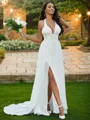 A-line Halter Sleeveless Sweep Train Perfect Chiffon Wedding Dresses
