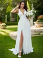 A-line Halter Sleeveless Sweep Train Perfect Chiffon Wedding Dresses