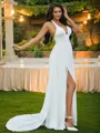 A-line Halter Sleeveless Sweep Train Perfect Chiffon Wedding Dresses