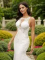Sheath/Column Scoop Attention-grabbing Sleeveless Cathedral Train Stretch Crepe Wedding Dresses