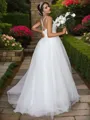 A-line V-Neck Sleeveless Sweep Train Elegant Tulle Wedding Dresses