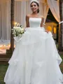 A-line Graceful Spaghetti Straps Sleeveless Sweep Train Tulle Wedding Dresses