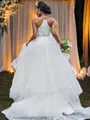 A-line Graceful Spaghetti Straps Sleeveless Sweep Train Tulle Wedding Dresses