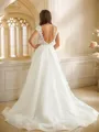 A-line V-Neck Simple Short Sleeves Court Train Organza Wedding Dresses