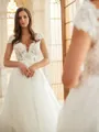 A-line V-Neck Simple Short Sleeves Court Train Organza Wedding Dresses