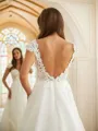 A-line V-Neck Simple Short Sleeves Court Train Organza Wedding Dresses