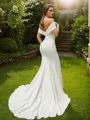 Sheath/Column Off-the-Shoulder Polished Sleeveless Sweep Train Stretch Crepe Wedding Dresses
