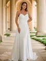 Sheath/Column V-Neck Classic Sleeveless Court Train Charmeuse Wedding Dresses