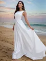 A-line Scoop Sleeveless Classic Sweep Train Satin Wedding Dresses