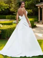 A-line V-Neck Sleeveless Dreamy Sweep Train Satin Wedding Dresses
