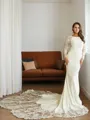 Sheath/Column Scoop Contemporary Long Sleeves Cathedral Train Stretch Crepe Wedding Dresses