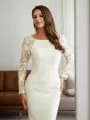 Sheath/Column Scoop Contemporary Long Sleeves Cathedral Train Stretch Crepe Wedding Dresses