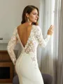 Sheath/Column Scoop Contemporary Long Sleeves Cathedral Train Stretch Crepe Wedding Dresses