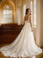A-line Straps Modest Sleeveless Court Train Tulle Wedding Dresses