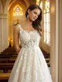 A-line Straps Modest Sleeveless Court Train Tulle Wedding Dresses