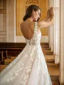 A-line Straps Modest Sleeveless Court Train Tulle Wedding Dresses