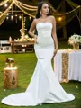 Trumpet/Mermaid Strapless Sleeveless Sweep Train Satin Glamorous Wedding Dresses