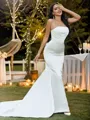 Trumpet/Mermaid Strapless Sleeveless Sweep Train Satin Glamorous Wedding Dresses