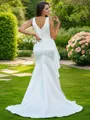 Sheath/Column Classy V-Neck Sleeveless Sweep Train Satin Wedding Dresses