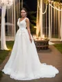 A-line V-Neck Sleeveless Sweep Train Exquisite Tulle Wedding Dresses
