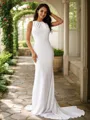 Sheath/Column Scoop Sensual Sleeveless Sweep Train Stretch Crepe Wedding Dresses