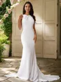 Sheath/Column Scoop Sensual Sleeveless Sweep Train Stretch Crepe Wedding Dresses
