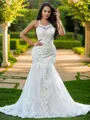 Trumpet/Mermaid Spaghetti Straps Sleeveless Striking Sweep Train Lace Wedding Dresses