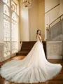 A-line V-Neck Perfect Sleeveless Cathedral Train Tulle Wedding Dresses