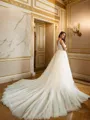 A-line V-Neck Perfect Sleeveless Cathedral Train Tulle Wedding Dresses