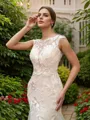 Sheath/Column Scoop Graceful Sleeveless Court Train Open Back Tulle Wedding Dresses