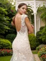 Sheath/Column Scoop Graceful Sleeveless Court Train Open Back Tulle Wedding Dresses