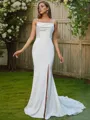 Sheath/Column Spaghetti Straps Sleeveless Sweep Train Body-contouring Silk like Satin Wedding Dresses