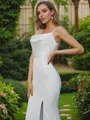 Sheath/Column Spaghetti Straps Sleeveless Sweep Train Body-contouring Silk like Satin Wedding Dresses
