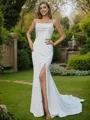 Sheath/Column Spaghetti Straps Sleeveless Sweep Train Body-contouring Silk like Satin Wedding Dresses