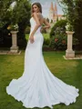 Sheath/Column Spaghetti Straps Sleeveless Sweep Train Body-contouring Silk like Satin Wedding Dresses