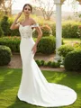 Sheath/Column Off-the-Shoulder Timeless Sleeveless Court Train Stretch Crepe Wedding Dresses
