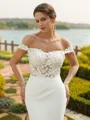 Sheath/Column Off-the-Shoulder Timeless Sleeveless Court Train Stretch Crepe Wedding Dresses