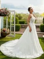 A-line Scoop Classic Sleeveless Chapel Train Tulle Wedding Dresses