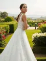 A-line Scoop Classic Sleeveless Chapel Train Tulle Wedding Dresses