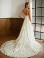 A-line V-Neck Fashion Sleeveless Chapel Train Lace Wedding Dresses