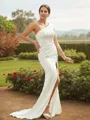 Sheath/Column One-Shoulder Sophisticated Sleeveless Court Train Charmeuse Wedding Dresses