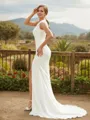 Sheath/Column One-Shoulder Sophisticated Sleeveless Court Train Charmeuse Wedding Dresses