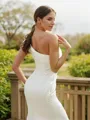 Sheath/Column One-Shoulder Sophisticated Sleeveless Court Train Charmeuse Wedding Dresses