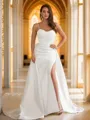 Sheath/Column Spaghetti Straps Minimalist Sleeveless Court Train Charmeuse Wedding Dresses